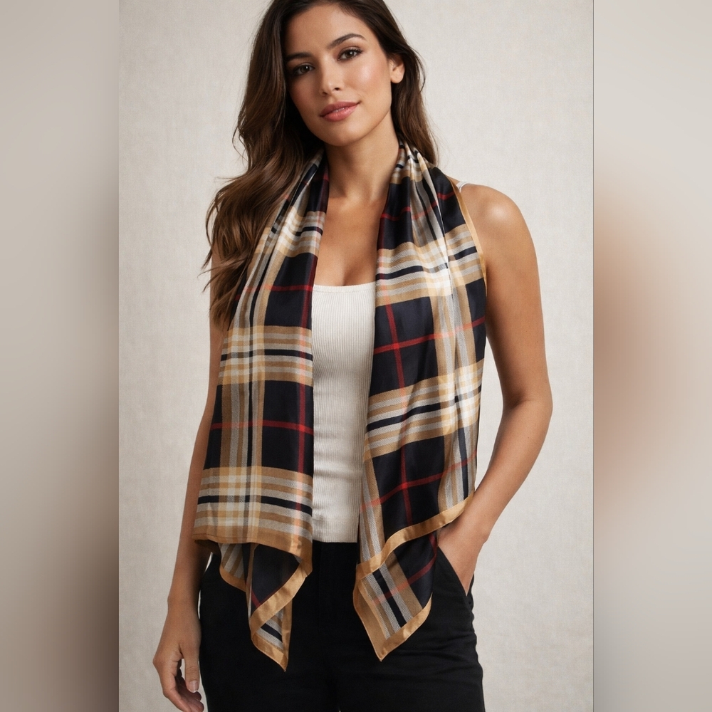 V. FRAAS Black, Tan & Red Plaid Lightweight Women's Scarf